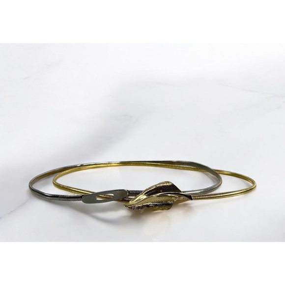 Vintage Belt Bundle Sz XS/S Stretchy Snake Belts Lot of Silver Tone Gold Leaf - Picture 2 of 8